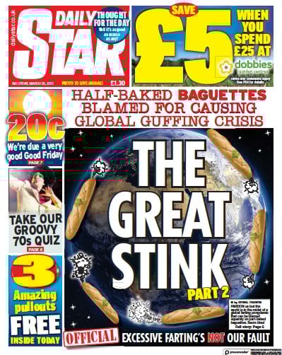 Daily Star Newspaper Front Page (UK) for 25 March 2023
