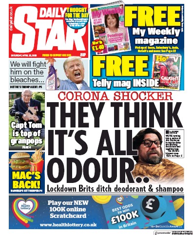 Daily Star Newspaper Front Page (UK) for 25 April 2020