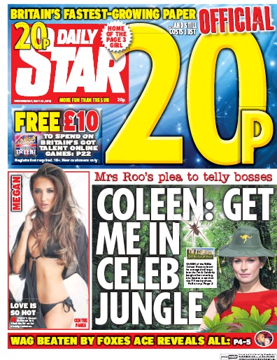 Daily Star Newspaper Front Page (UK) for 25 May 2016