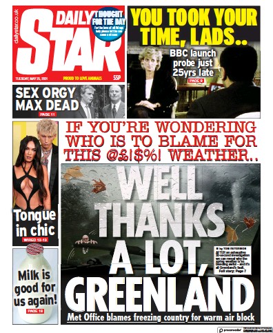 Daily Star Newspaper Front Page (UK) for 25 May 2021