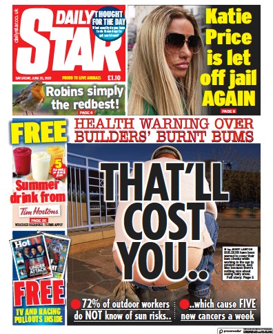 Daily Star Newspaper Front Page (UK) for 25 June 2022