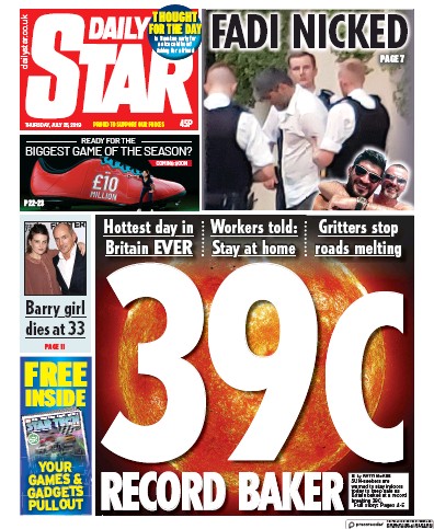 Daily Star Newspaper Front Page (UK) for 25 July 2019