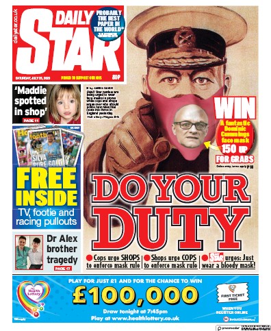 Daily Star Newspaper Front Page (UK) for 25 July 2020