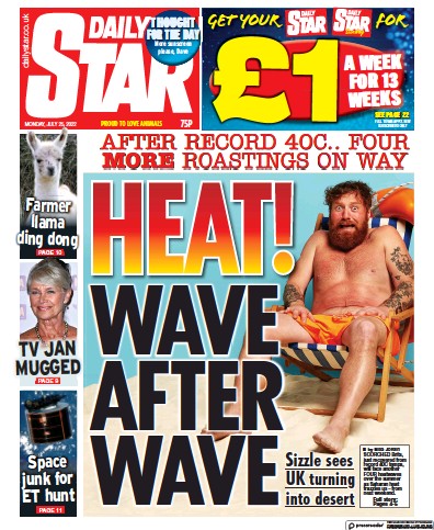 Daily Star Newspaper Front Page (UK) for 25 July 2022