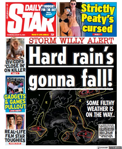 Daily Star Newspaper Front Page (UK) for 25 August 2022