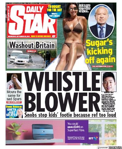 Daily Star Newspaper Front Page (UK) for 25 September 2019