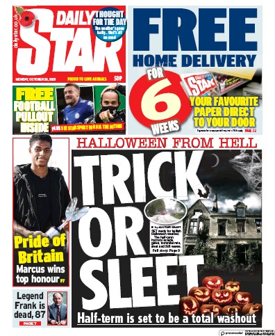 Daily Star Newspaper Front Page (UK) for 26 October 2020
