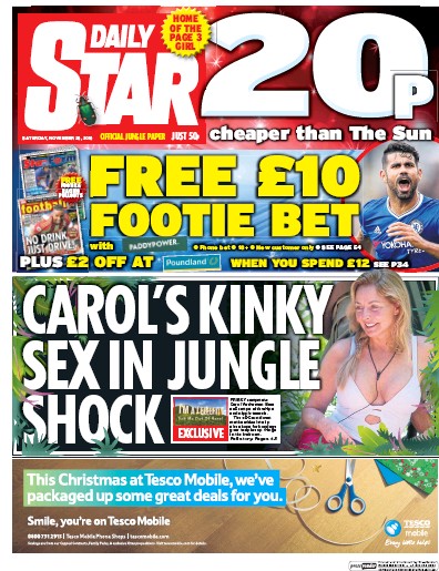 Daily Star Newspaper Front Page (UK) for 26 November 2016