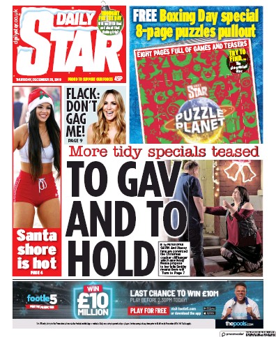 Daily Star Newspaper Front Page (UK) for 26 December 2019