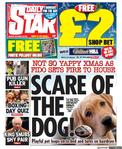 Daily Star Newspaper Front Page (UK) for 26 December 2022