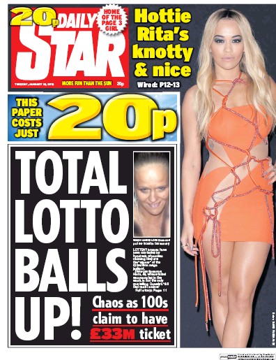 Daily Star Newspaper Front Page (UK) for 26 January 2016