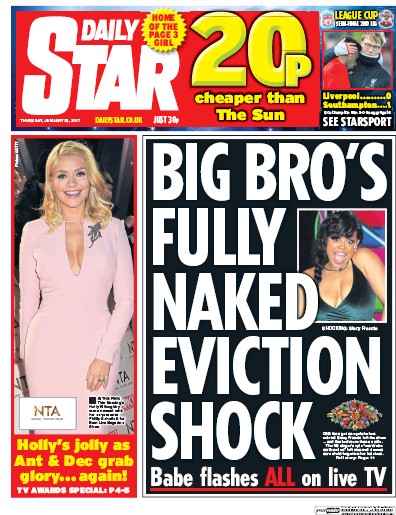 Daily Star Newspaper Front Page (UK) for 26 January 2017