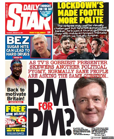 Daily Star Newspaper Front Page (UK) for 26 January 2021