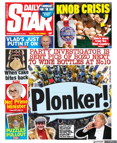 Daily Star Newspaper Front Page (UK) for 26 January 2022