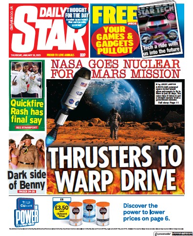 Daily Star Newspaper Front Page (UK) for 26 January 2023