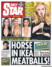 Daily Star (UK) Newspaper Front Page for 26 February 2013