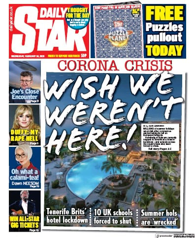 Daily Star Newspaper Front Page (UK) for 26 February 2020