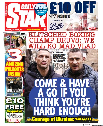 Daily Star Newspaper Front Page (UK) for 26 February 2022