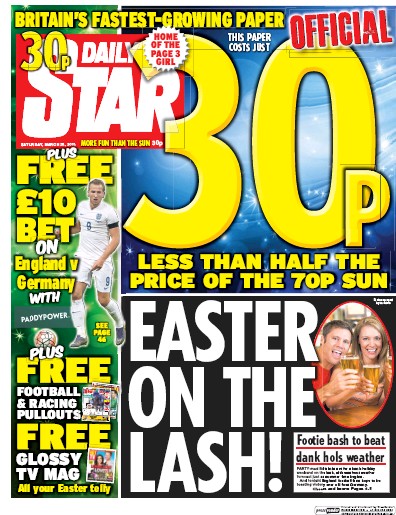 Daily Star Newspaper Front Page (UK) for 26 March 2016