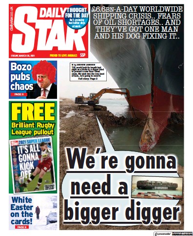 Daily Star Newspaper Front Page (UK) for 26 March 2021