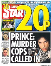 Daily Star (UK) Newspaper Front Page for 26 April 2016