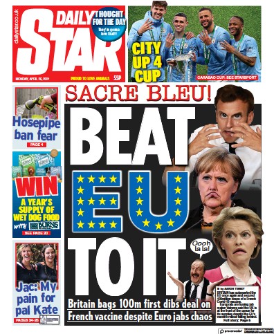 Daily Star Newspaper Front Page (UK) for 26 April 2021