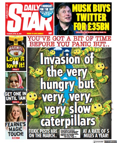 Daily Star Newspaper Front Page (UK) for 26 April 2022