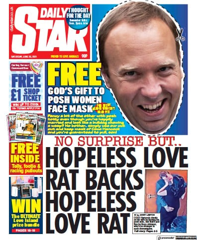 Daily Star Newspaper Front Page (UK) for 26 June 2021