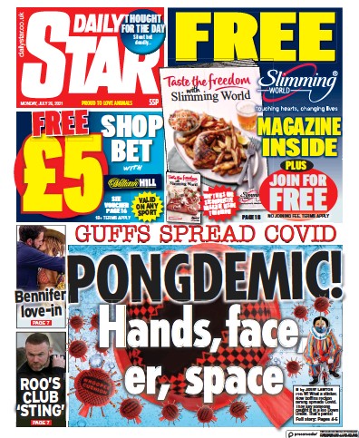 Daily Star Newspaper Front Page (UK) for 26 July 2021