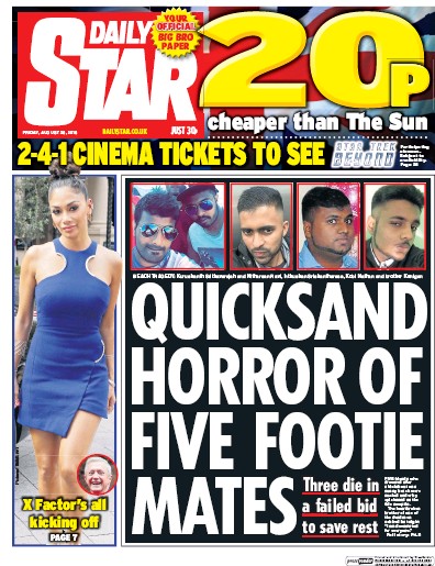 Daily Star Newspaper Front Page (UK) for 26 August 2016