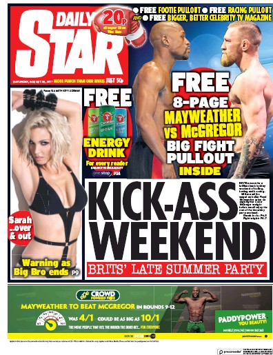 Daily Star Newspaper Front Page (UK) for 26 August 2017
