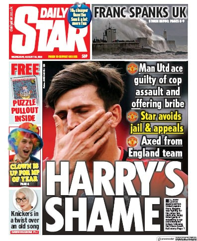 Daily Star Newspaper Front Page (UK) for 26 August 2020