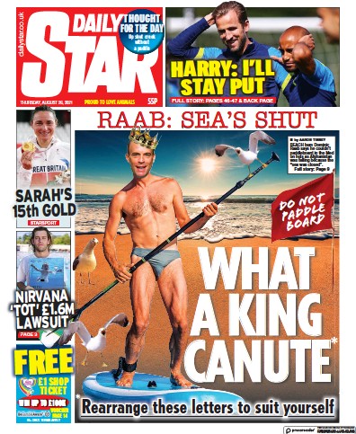 Daily Star Newspaper Front Page (UK) for 26 August 2021
