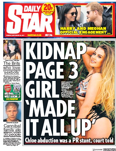 Daily Star Newspaper Front Page (UK) for 26 September 2017