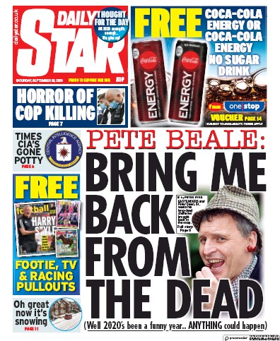 Daily Star Newspaper Front Page (UK) for 26 September 2020