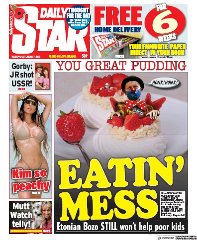 Daily Star Newspaper Front Page (UK) for 27 October 2020
