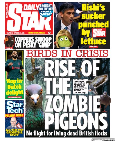 Daily Star Newspaper Front Page (UK) for 27 October 2022