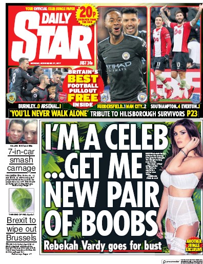 Daily Star Newspaper Front Page (UK) for 27 November 2017