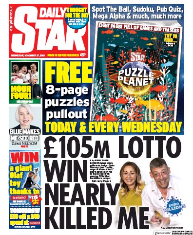 Daily Star Newspaper Front Page (UK) for 27 November 2019