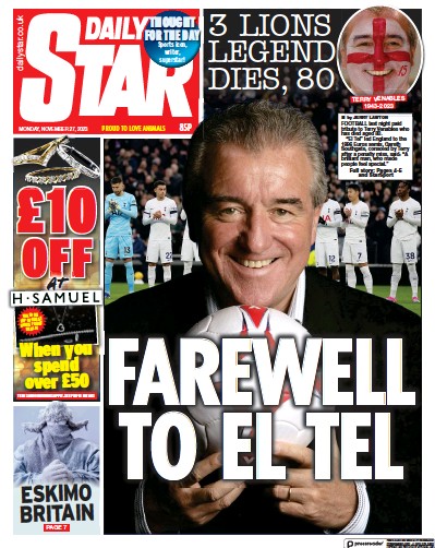 Daily Star Newspaper Front Page (UK) for 27 November 2023