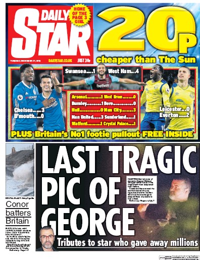 Daily Star Newspaper Front Page (UK) for 27 December 2016