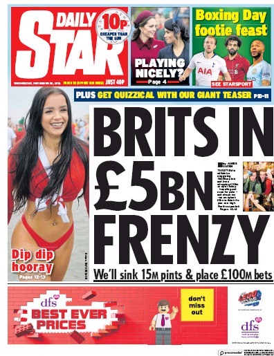 Daily Star Newspaper Front Page (UK) for 27 December 2018