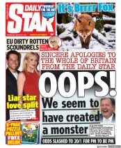 Daily Star (UK) Newspaper Front Page for 27 January 2021