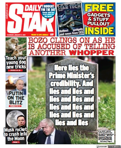 Daily Star Newspaper Front Page (UK) for 27 January 2022