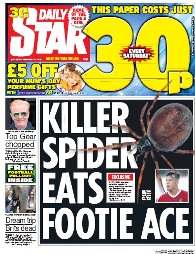 Daily Star Newspaper Front Page (UK) for 27 February 2016