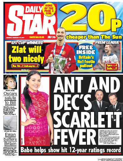 Daily Star Newspaper Front Page (UK) for 27 February 2017