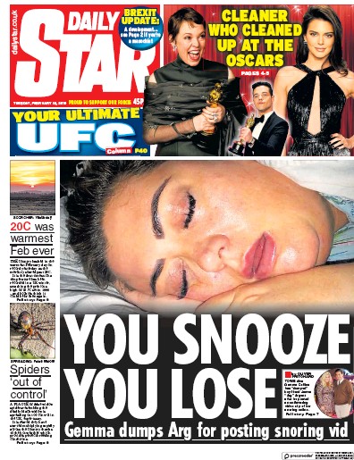 Daily Star Newspaper Front Page (UK) for 27 February 2019