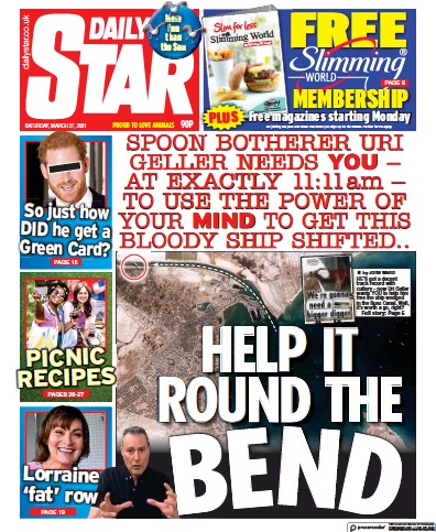 Daily Star Newspaper Front Page (UK) for 27 March 2021