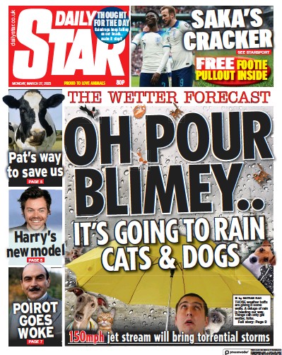 Daily Star Newspaper Front Page (UK) for 27 March 2023
