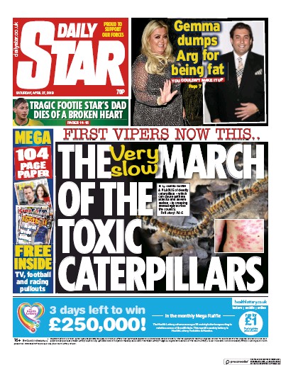 Daily Star Newspaper Front Page (UK) for 27 April 2019